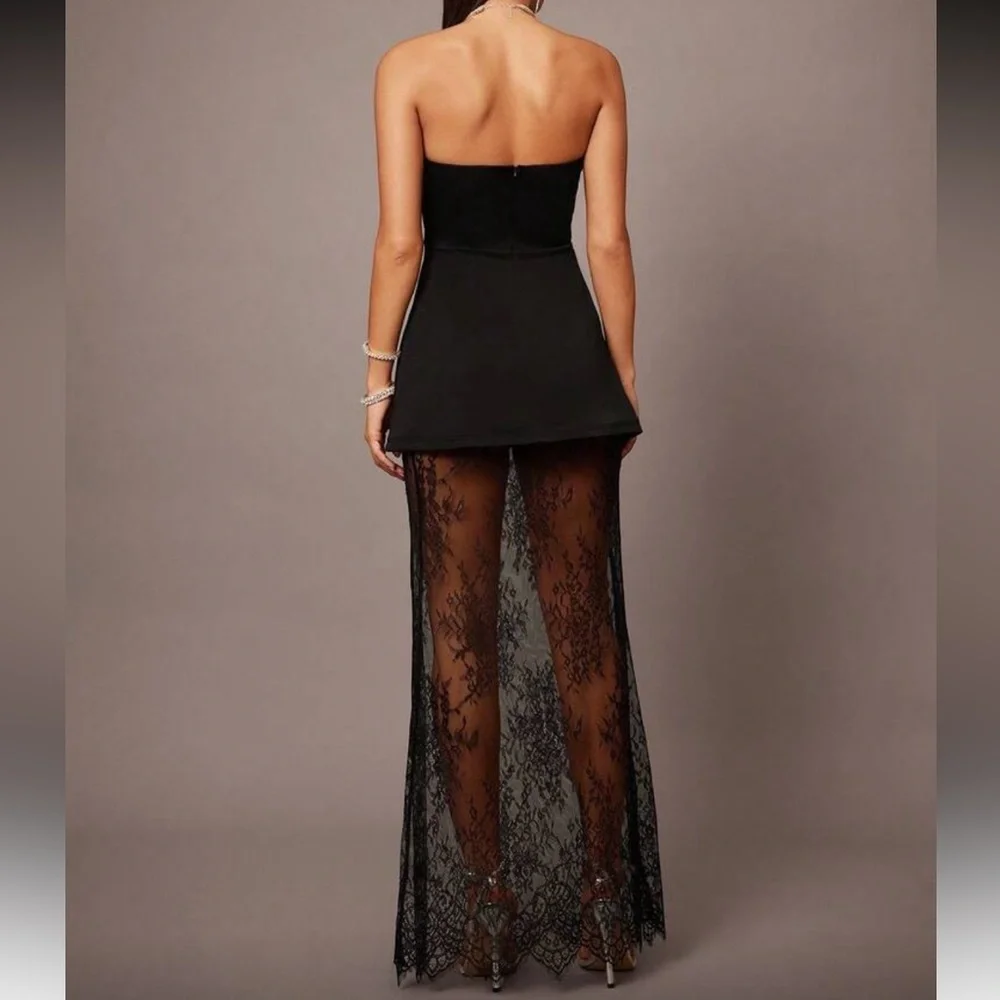 Black strapless tube top & maxi lace sheer skirt set dress - Picture 5 of 6